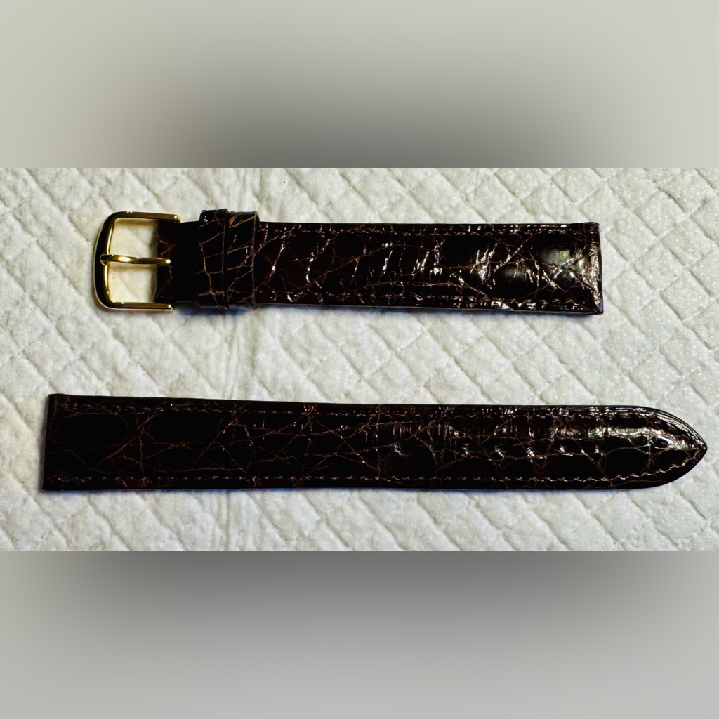 Genuine 18 Mm Brown Crocodile Watch Band With Gold Tone Buckle